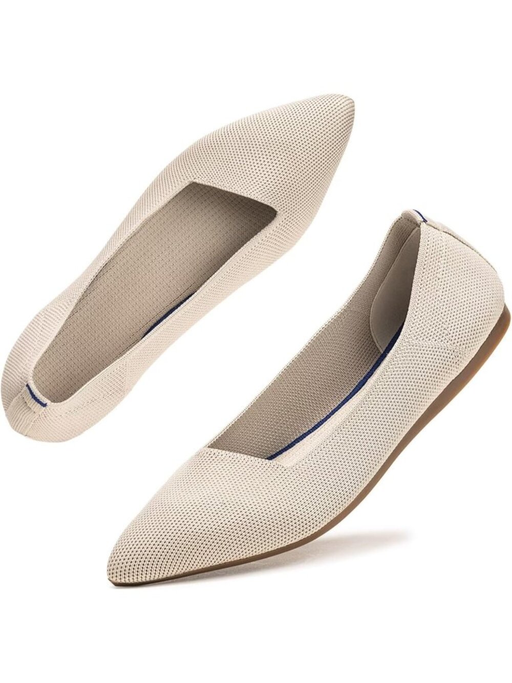Women's Ecru Comfort Pointed Toe Softable Pull On Knit Dress Casual Flat Shoes - Picture 6 of 6